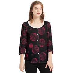 Red Sponge Prints On Black Background Chiffon Quarter Sleeve Blouse by SychEva