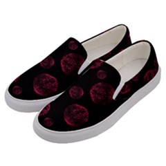 Red Sponge Prints On Black Background Men s Canvas Slip Ons by SychEva