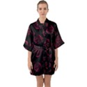 Red Sponge Prints On Black Background Half Sleeve Satin Kimono  View1