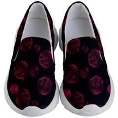 Red Sponge Prints On Black Background Kids Lightweight Slip Ons by SychEva