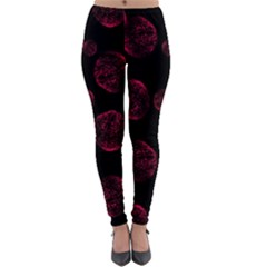 Red Sponge Prints On Black Background Lightweight Velour Leggings by SychEva