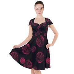 Red Sponge Prints On Black Background Cap Sleeve Midi Dress by SychEva