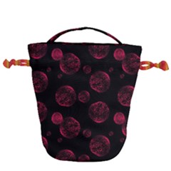 Red Sponge Prints On Black Background Drawstring Bucket Bag by SychEva