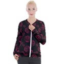 Red Sponge Prints On Black Background Casual Zip Up Jacket View1