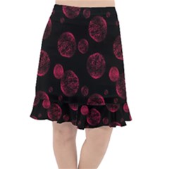 Red Sponge Prints On Black Background Fishtail Chiffon Skirt by SychEva