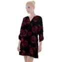 Red Sponge Prints On Black Background Open Neck Shift Dress View1