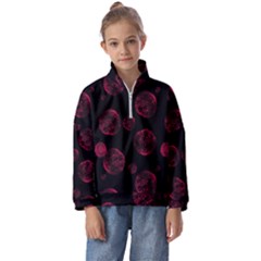 Red Sponge Prints On Black Background Kids  Half Zip Hoodie by SychEva