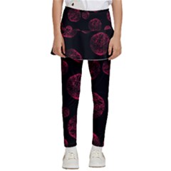 Red Sponge Prints On Black Background Kids  Skirted Pants by SychEva