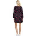 Red Sponge Prints On Black Background Tiered Long Sleeve Mini Dress View2