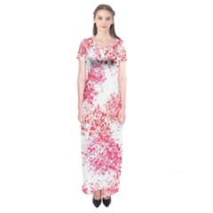 Red Splashes On A White Background Short Sleeve Maxi Dress by SychEva