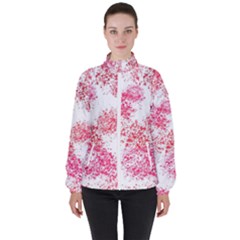 Red Splashes On A White Background Women s High Neck Windbreaker by SychEva