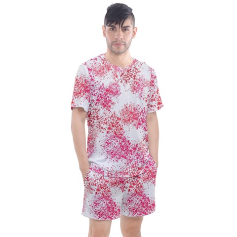 Red Splashes On A White Background Men s Mesh Tee And Shorts Set by SychEva