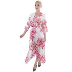 Red Splashes On A White Background Quarter Sleeve Wrap Front Maxi Dress by SychEva