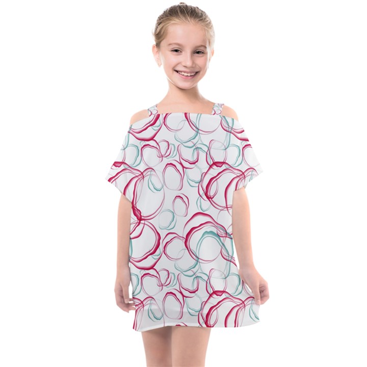 Red And Turquoise Stains On A White Background Kids  One Piece Chiffon Dress