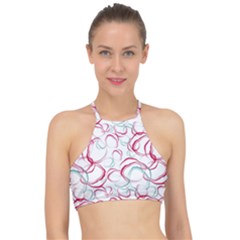 Red And Turquoise Stains On A White Background Racer Front Bikini Top by SychEva