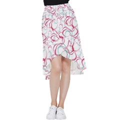 Red And Turquoise Stains On A White Background Frill Hi Low Chiffon Skirt