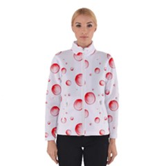 Red Drops On White Background Winter Jacket by SychEva