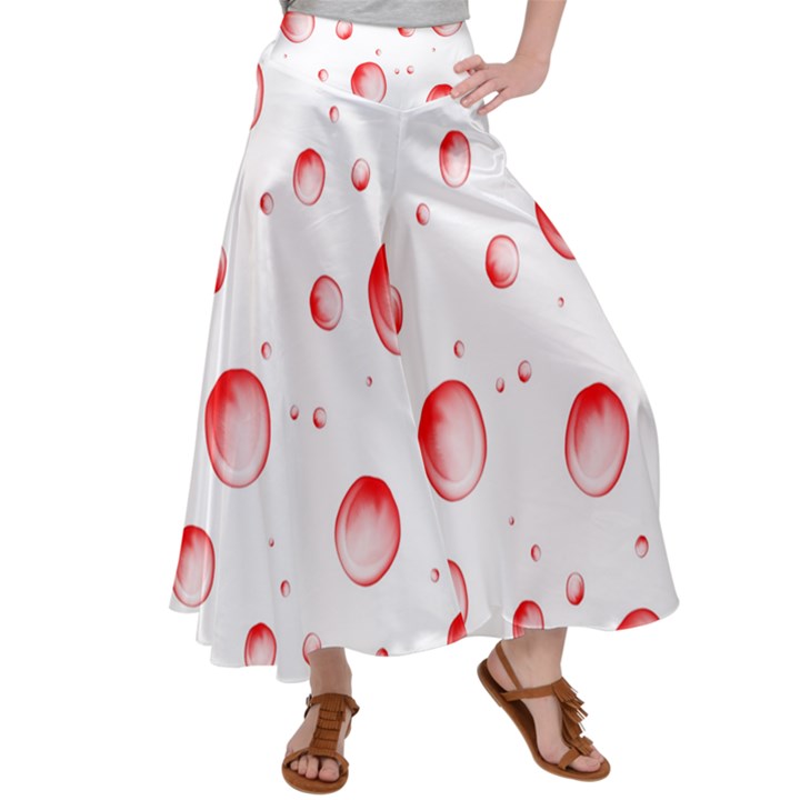 Red Drops On White Background Satin Palazzo Pants