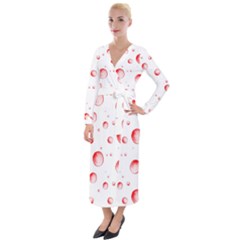 Red Drops On White Background Velvet Maxi Wrap Dress by SychEva