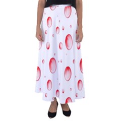 Red Drops On White Background Flared Maxi Skirt by SychEva