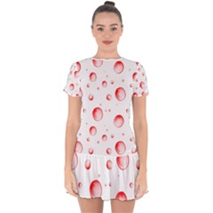 Red Drops On White Background Drop Hem Mini Chiffon Dress by SychEva