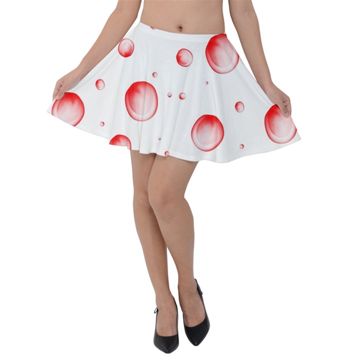 Red Drops On White Background Velvet Skater Skirt