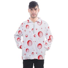 Red Drops On White Background Men s Half Zip Pullover by SychEva