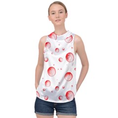 Red Drops On White Background High Neck Satin Top