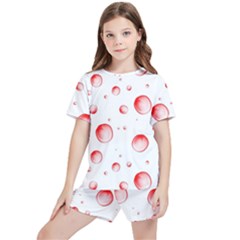 Red Drops On White Background Kids  Tee And Sports Shorts Set by SychEva