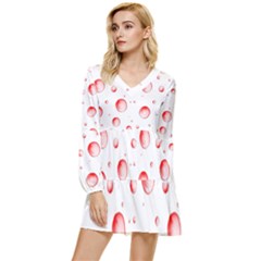 Red Drops On White Background Tiered Long Sleeve Mini Dress by SychEva