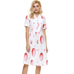 Red Drops On White Background Button Top Knee Length Dress by SychEva