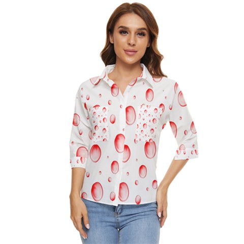 Red Drops On White Background Women s Quarter Sleeve Pocket Shirt by SychEva