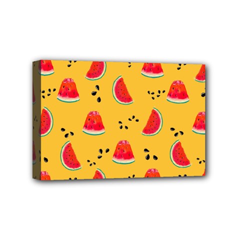 Slices Of Juicy Red Watermelon On A Yellow Background Mini Canvas 6  X 4  (stretched) by SychEva