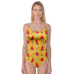 Slices Of Juicy Red Watermelon On A Yellow Background Camisole Leotard 