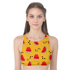 Slices Of Juicy Red Watermelon On A Yellow Background Tank Bikini Top