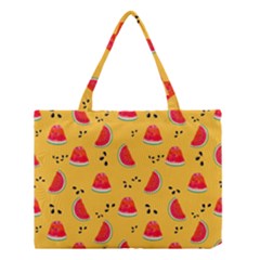 Slices Of Juicy Red Watermelon On A Yellow Background Medium Tote Bag by SychEva