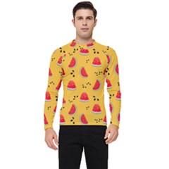 Slices Of Juicy Red Watermelon On A Yellow Background Men s Long Sleeve Rash Guard