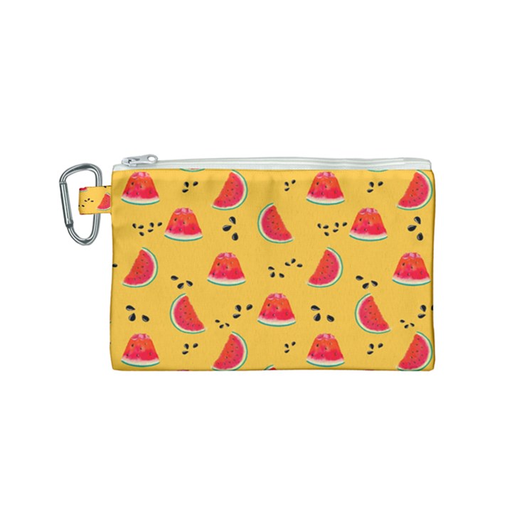 Slices Of Juicy Red Watermelon On A Yellow Background Canvas Cosmetic Bag (Small)