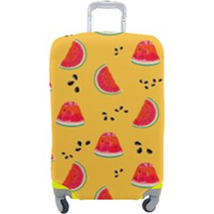 Slices Of Juicy Red Watermelon On A Yellow Background Luggage Cover (large) by SychEva