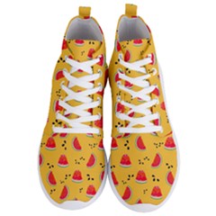 Slices Of Juicy Red Watermelon On A Yellow Background Men s Lightweight High Top Sneakers by SychEva