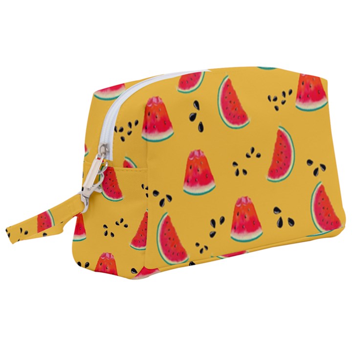 Slices Of Juicy Red Watermelon On A Yellow Background Wristlet Pouch Bag (Large)