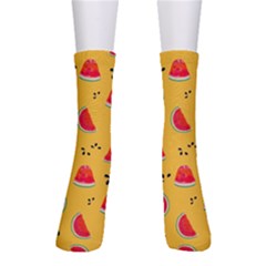 Slices Of Juicy Red Watermelon On A Yellow Background Men s Crew Socks by SychEva