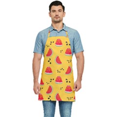 Slices Of Juicy Red Watermelon On A Yellow Background Kitchen Apron by SychEva