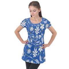 Folk Flowers Pattern Puff Sleeve Tunic Top by Eskimos