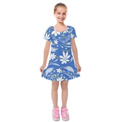 Folk Flowers Pattern Kids  Short Sleeve Velvet Dress by Eskimos