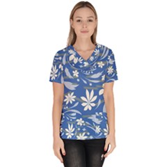 Folk Flowers Pattern Women s V-neck Scrub Top by Eskimos