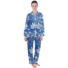 Folk Flowers Pattern Satin Long Sleeve Pajamas Set