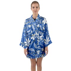 Folk Flowers Pattern Long Sleeve Satin Kimono