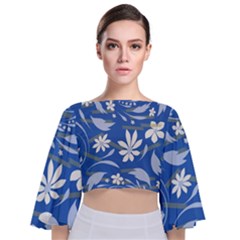 Folk Flowers Pattern Tie Back Butterfly Sleeve Chiffon Top