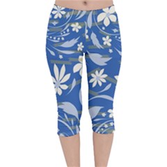 Folk Flowers Pattern Velvet Capri Leggings  by Eskimos